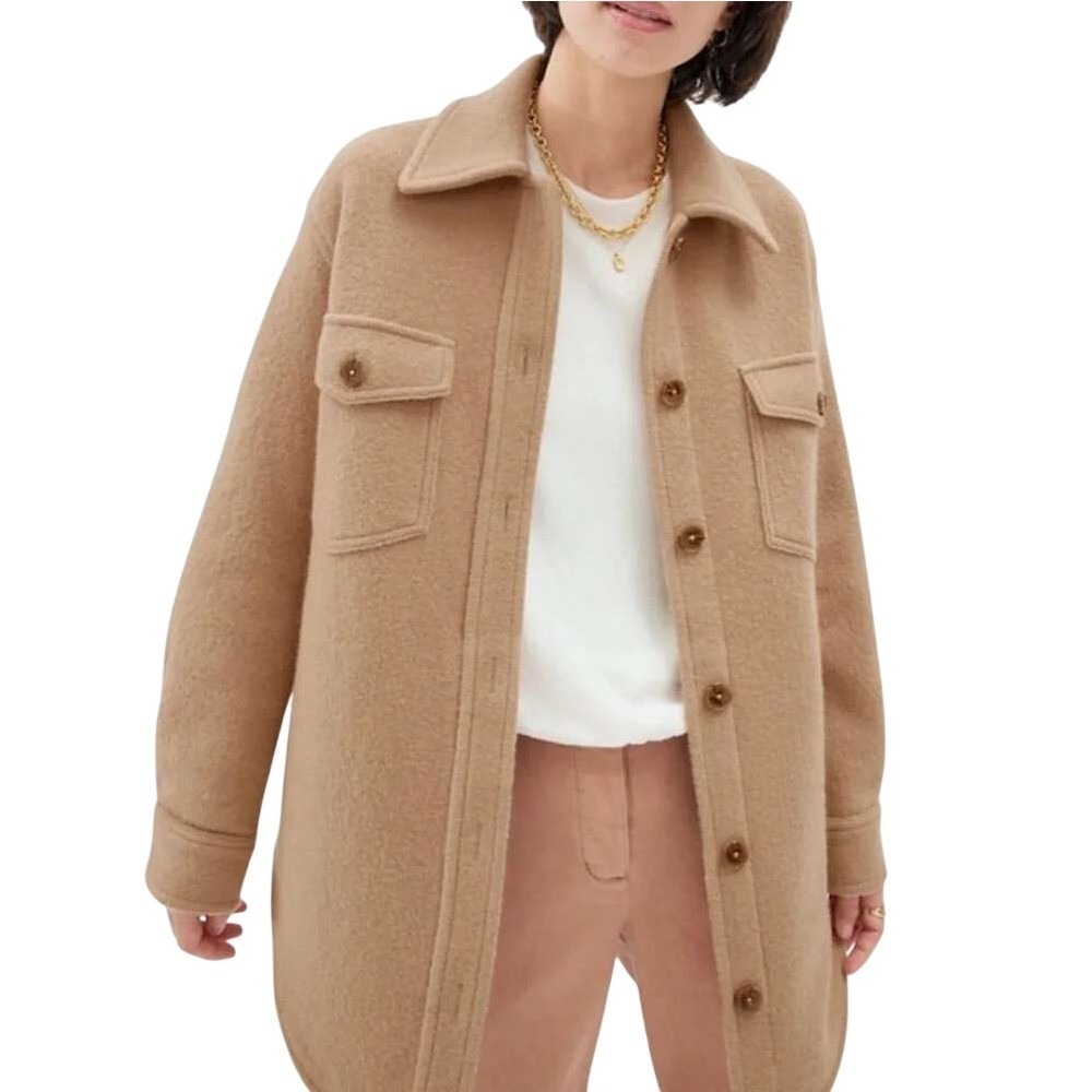 Aritzia Wilfred Free Ganna Shirt Jacket Women XS Chasm Tan Merino Wool Shacket